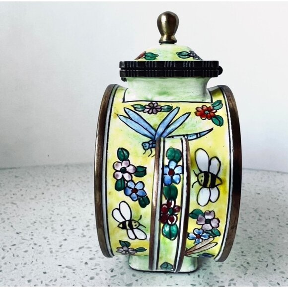 Signed Kelvin Chen Cloisonné Enamel Mini Teapot Butterfly & Dragonfly Design COA - Picture 6 of 11